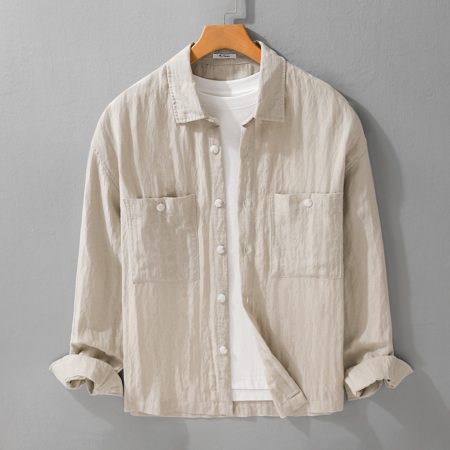 Mens Linen Long-sleeve Shirt Relaxed-fit Blouse