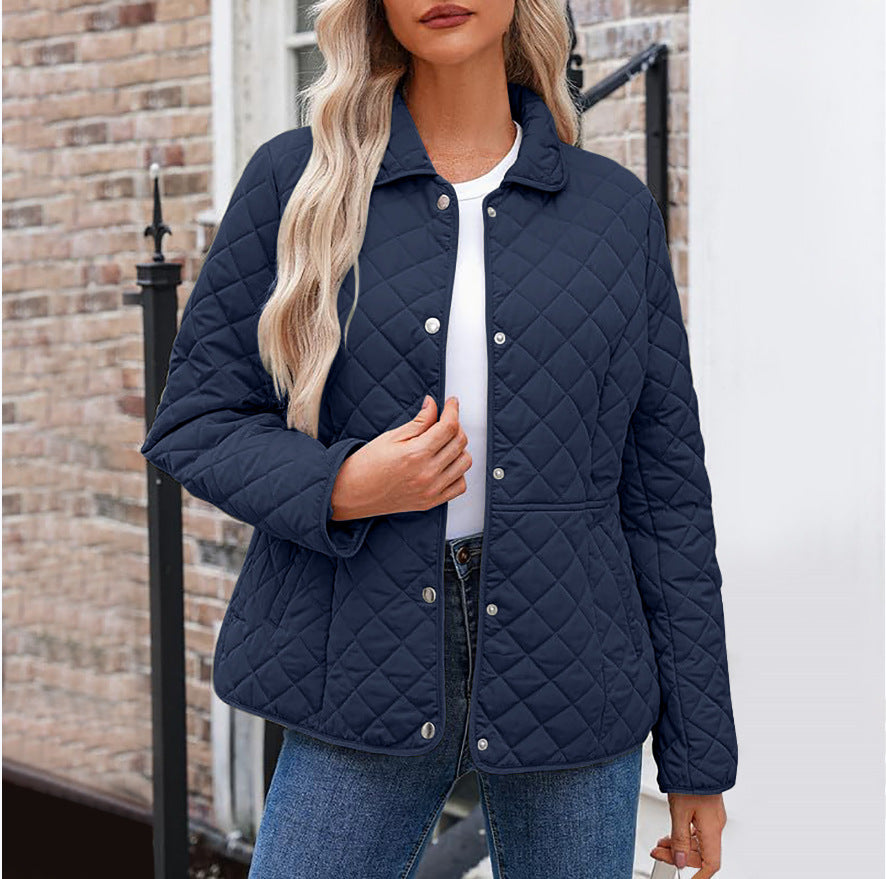 Womens Casual Solid-color Lapel Quilted Jacket