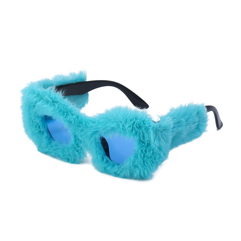 The Same Plush Winter Sunglasses For Girls, Fashionable Cat-Eye Sunglasses For Women, European And American Cross-Border Douyin Sunglasses