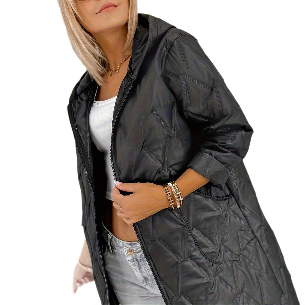 Plus-size Womens Mid-length Hooded Warm And Relaxed-fit Coat