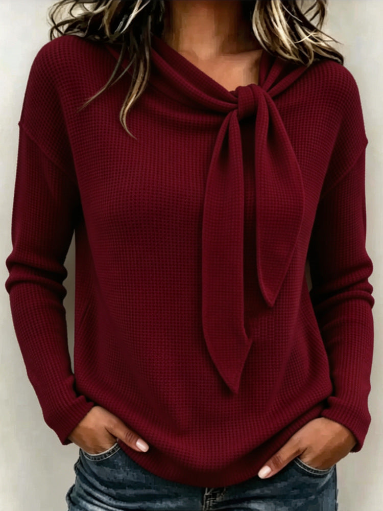 Knitted Bow-Knot Womens Long-Sleeve T-Shirt