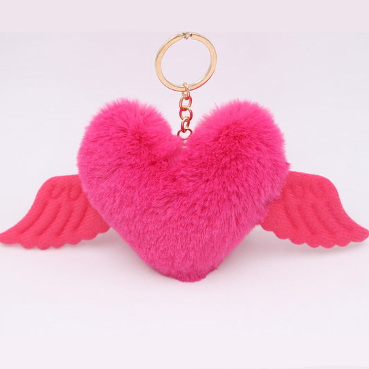 Heart Wings Wool Ball Keychain