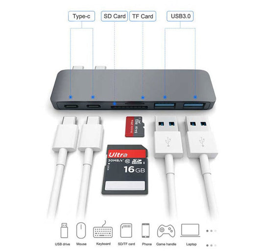 Compatible with Apple , USB Type C Hub to TF SD Card Reader Hub 3.0 Adapter with PD Power USB C Hub Dock