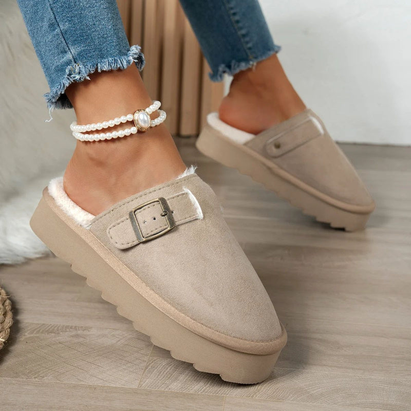 Women's Winter Plush Lined Slippers Warm Noise-reducing Fa