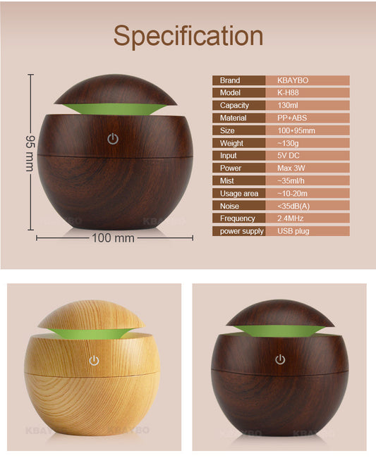 USB Ultrasonic Aroma Diffuser & Humidifier with 7-Color LED Light