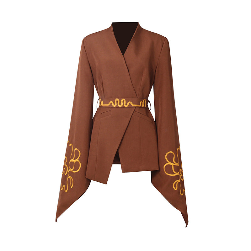 New Stylish Classy And Elegant Embroidered Slim-fit Blazer With Flared Sleeves For Women High-end Sophistication