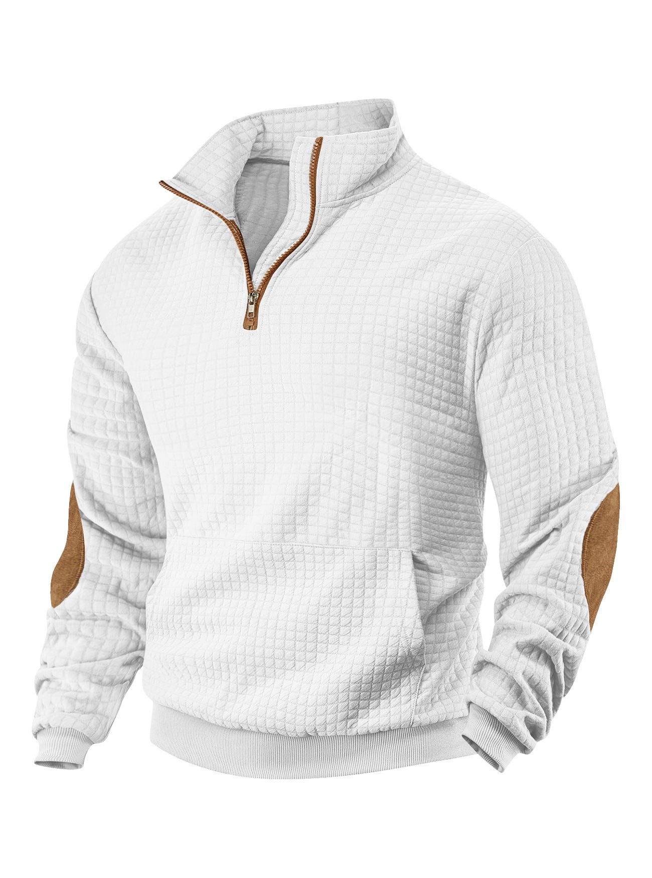 Mens Casual Long-sleeve Hoodie With A Zip-front And Suede Detailing