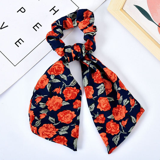Floral Bow Hair Ribbon: Pearl Hair Tie Accessory