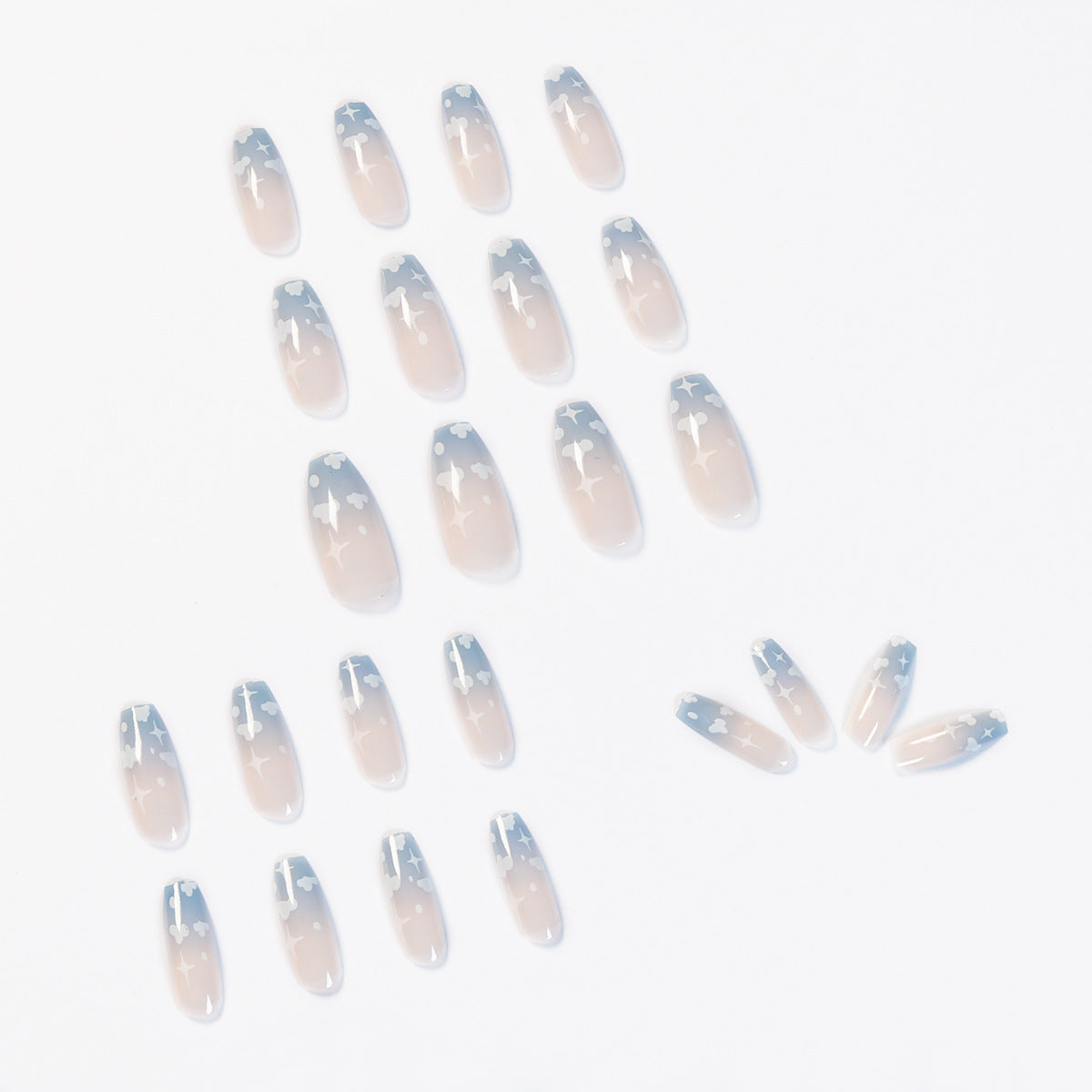 Gray Blue Cotton Cloud Wearing Nail Finished Soft Nail Fake Nail Patch Removable