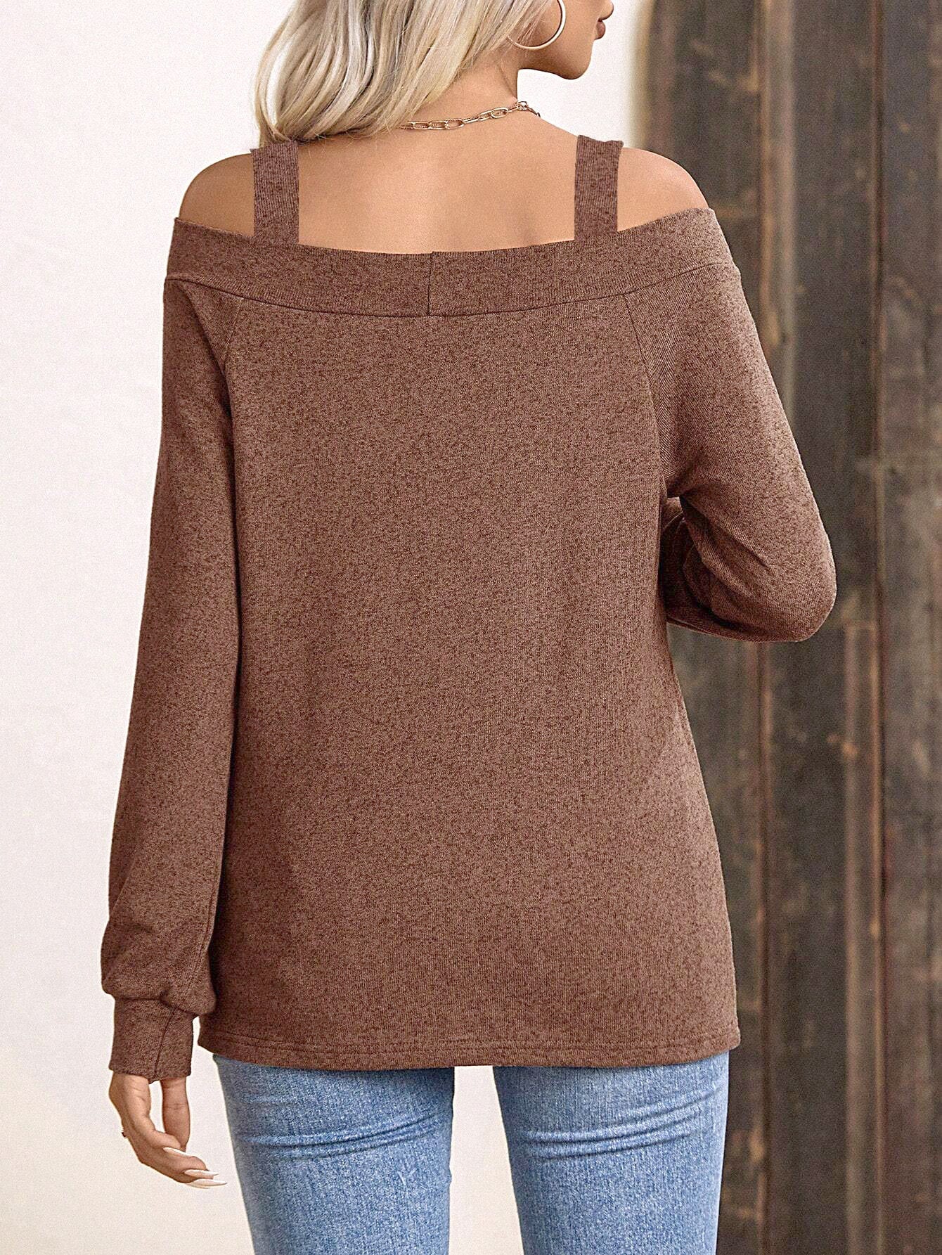 Women's Clothing Amazon Spring And Summer Long-sleeved T-shirt Fashion One-word Collar Shoulder Solid Color Top T-shirt