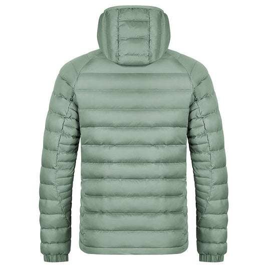 Winter Lightweight Hooded Coat With Pockets Fashion Warm Portable Zipper Jacket For Men Clothing Solid Color Outerwear Tops