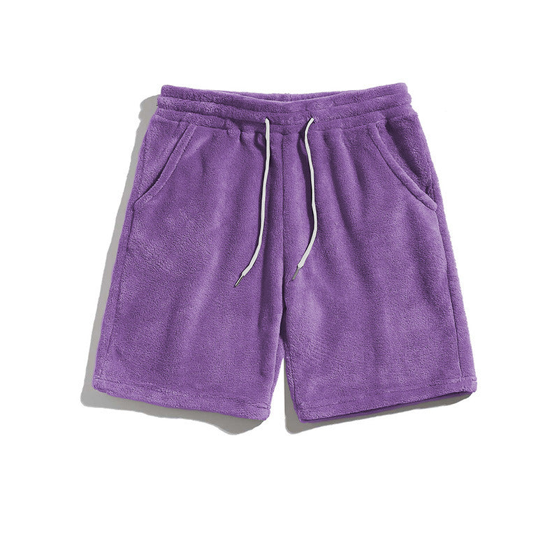 Mens SpringAutumn Coral-Fleece Sports-Style Casual Plus-Size Shorts