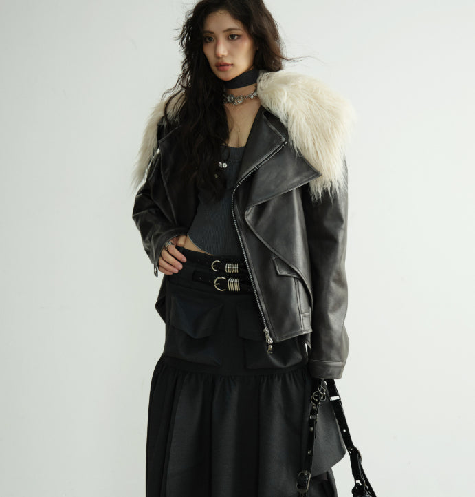 Two-layered Distressed PU Leather Jacket