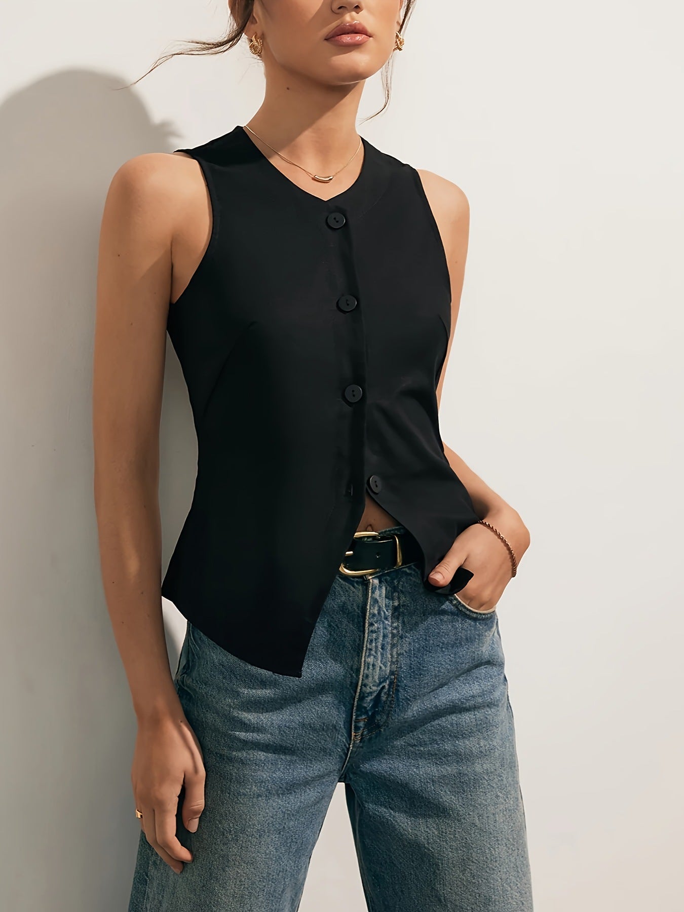 Womens Fashion Casual Sleeveless Slim-fit Vest