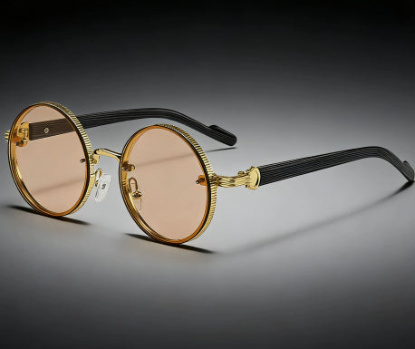 Vintage Round-frame Womens Sunglasses Metal Punk Style With Wood-grain Temples Stylish And Versatile