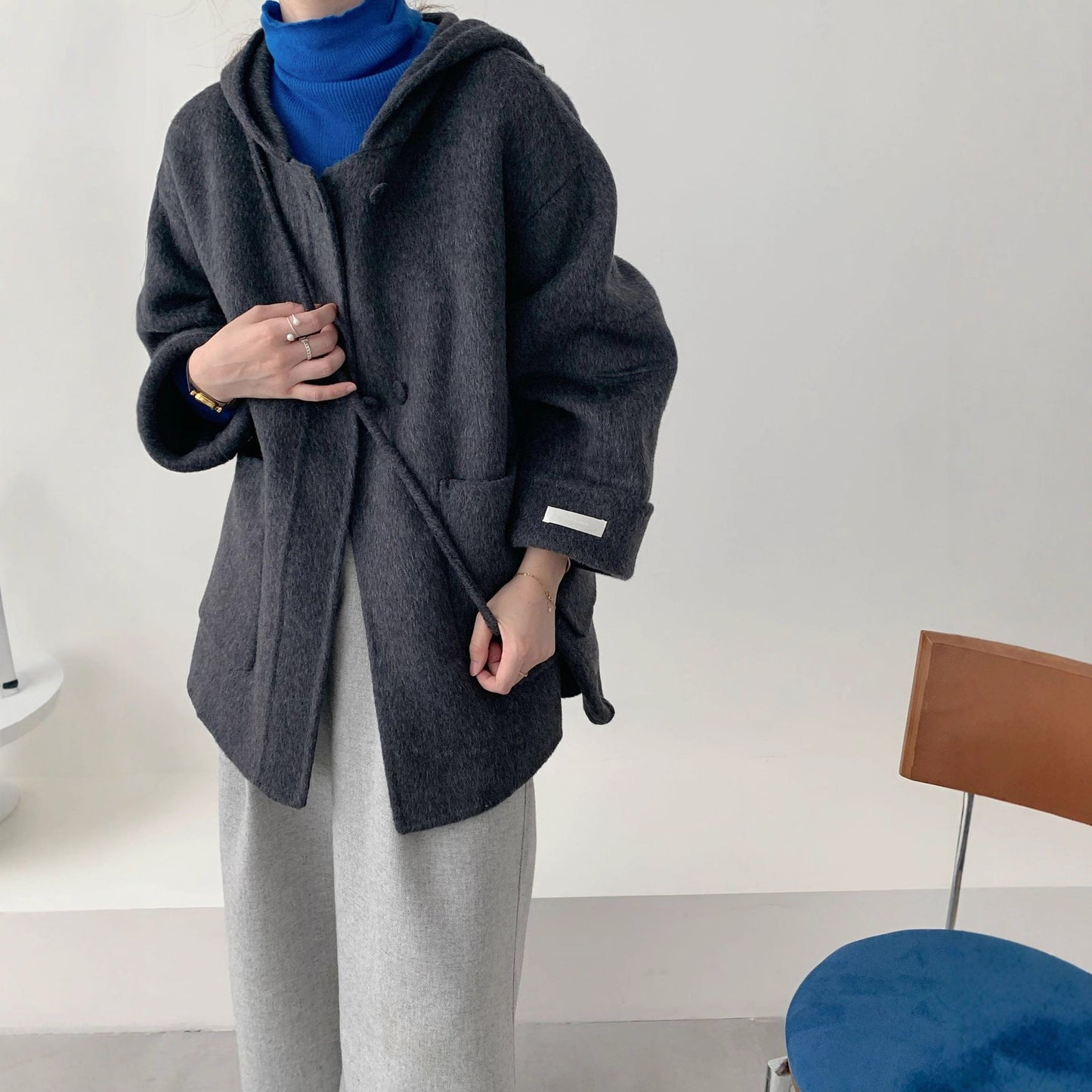 Alpaca Wool Hooded Double-faced Wool Coat