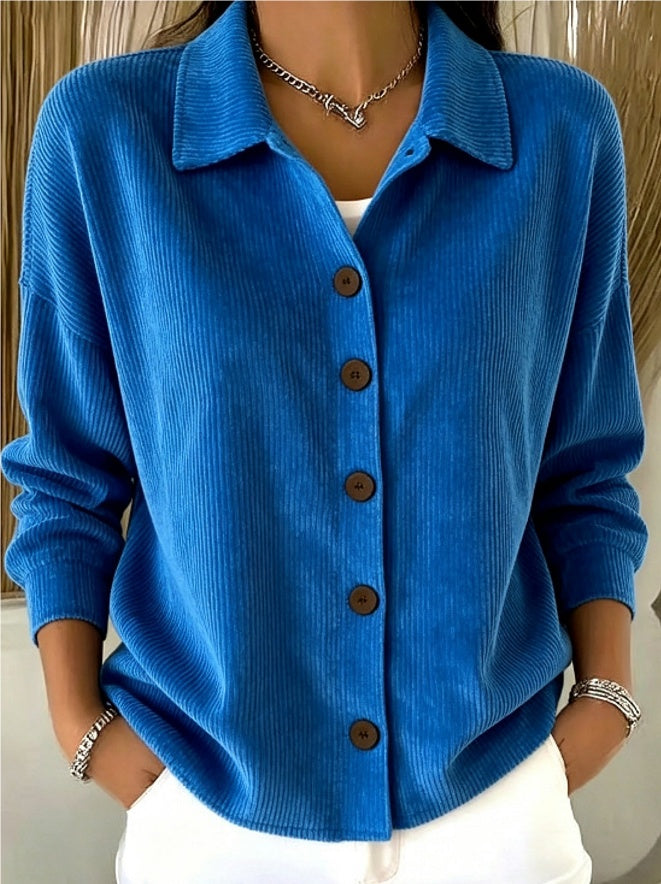 Womens Solid-Color Long-Sleeve Cardigan Polo Shirt