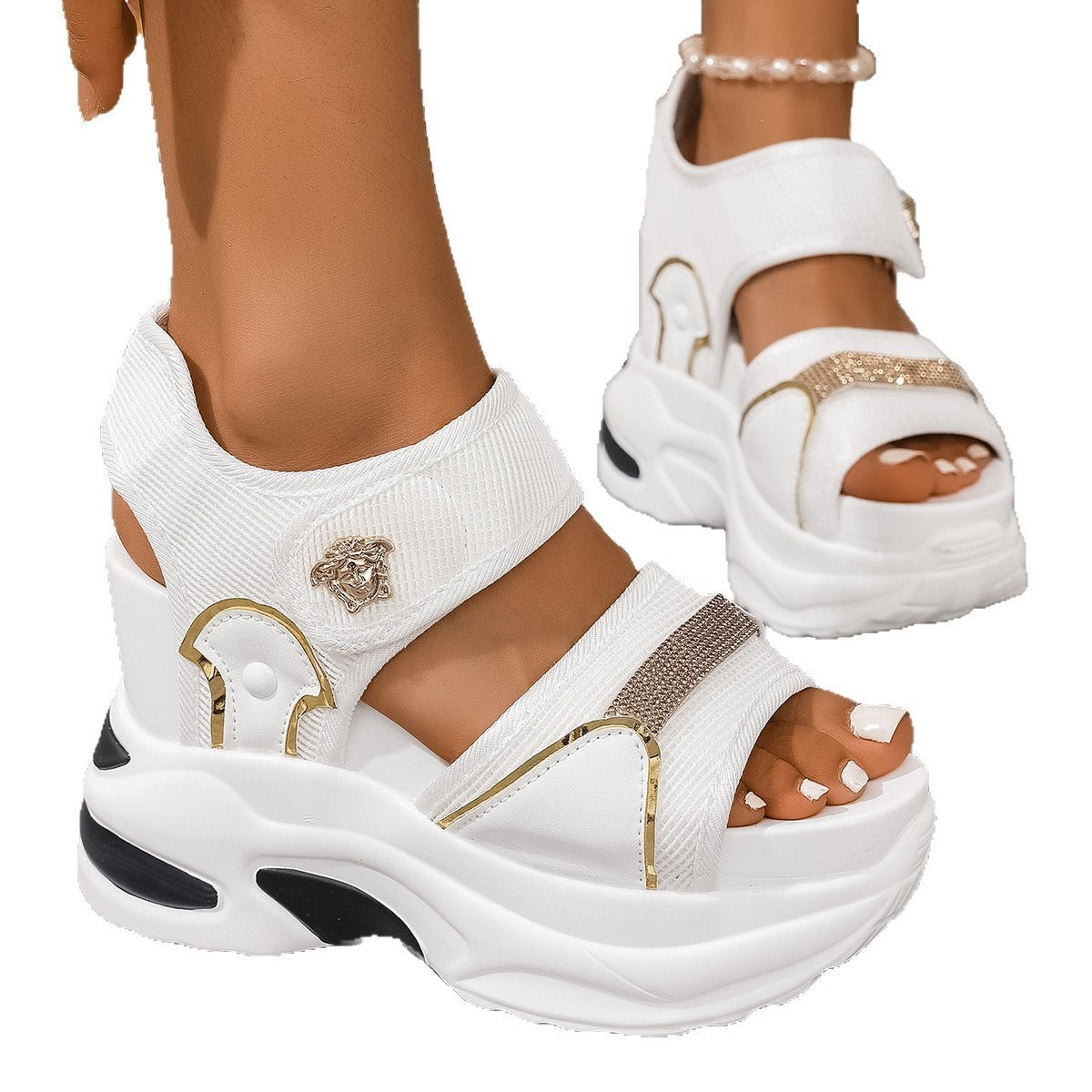 Womens Casual Wedge Sandals With Velcro Straps