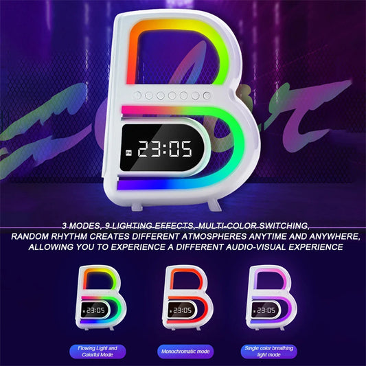 New B-Shaped Blutooth Speaker Multifunctional Smart Music Rhythm Lighting Phone Wireless Charger TF Card AUX Input Standard Mode