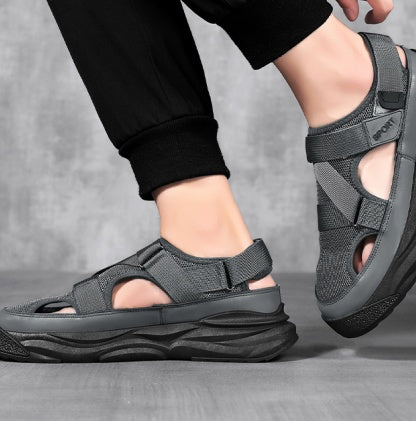 Men's Casual Sandals, Versatile Breathable Trendy Hollow-out Cool Sandals With Hook & Loop Fastener