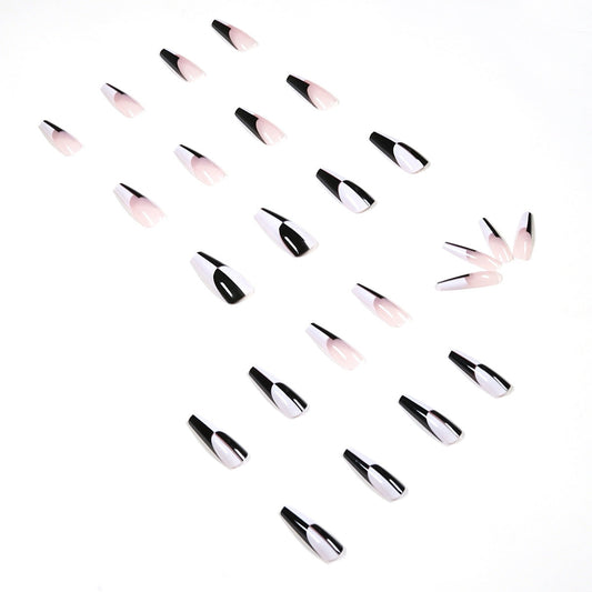 Black And White Long Nails Removable Nail Tip