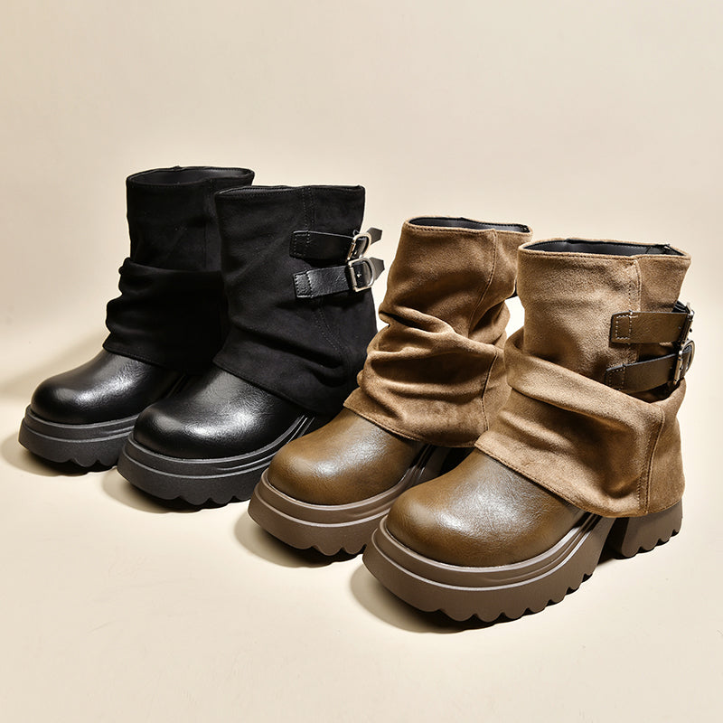 Women Platform Combat Boots 2026 Fall New Trending Slouchy Ankle Boots Maillard Trouser Boots Riding Boots