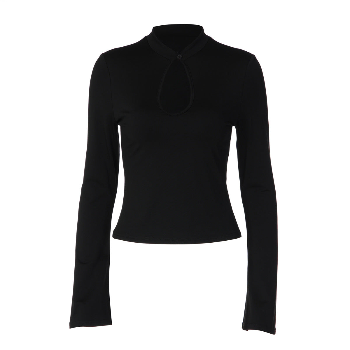 Womens French-style Hollow-out Solid-color Long-sleeve Top