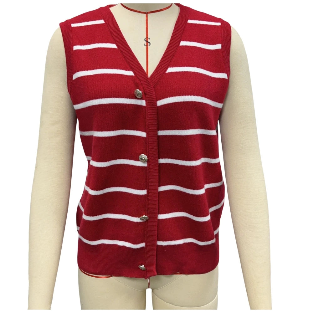 Casual Contrasting Vest Top, Women's Temperament Cardigan Sweater Vest