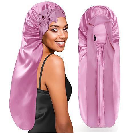 Long Double-layer Silk Sleep Cap Long-tube Hat With Elastic Brim Made From Mulberry Silk