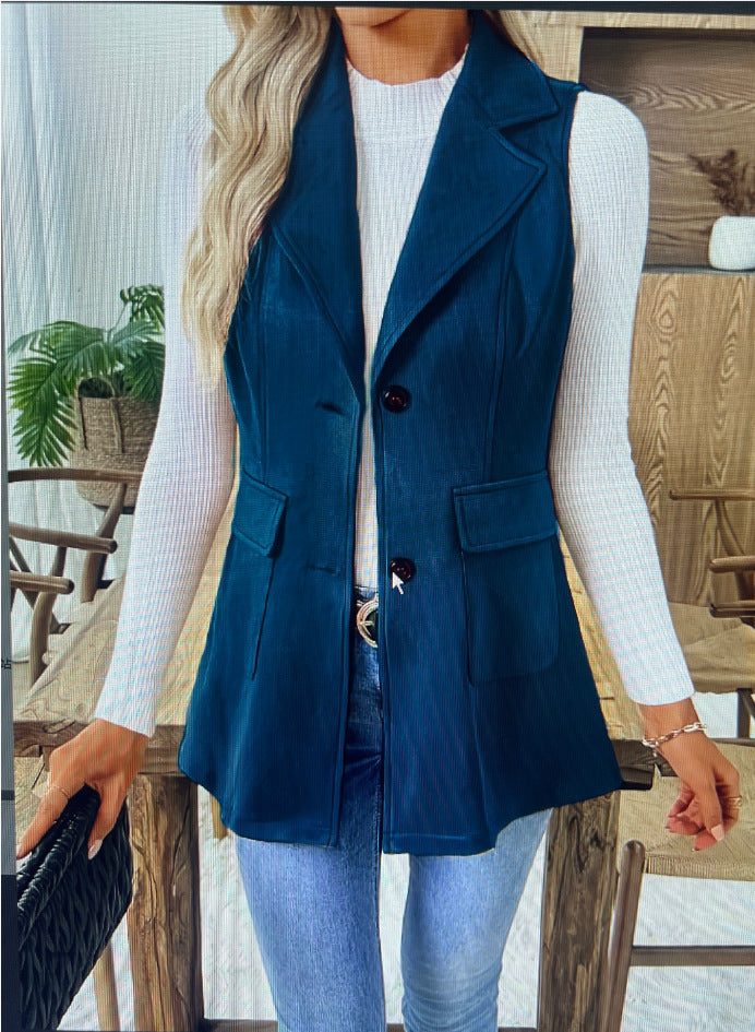 Women Lapel Sleeveless Blazer Vest Single Breasted Pocket Waistcoat Casual Fall Winter Outerwear Vest