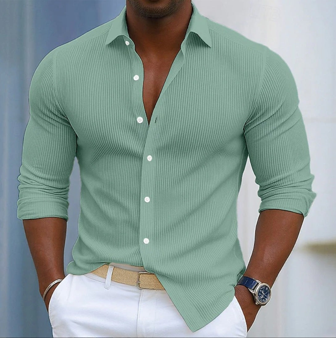 Casual Solid-color Long-sleeve Shirt With A Lapel Collar