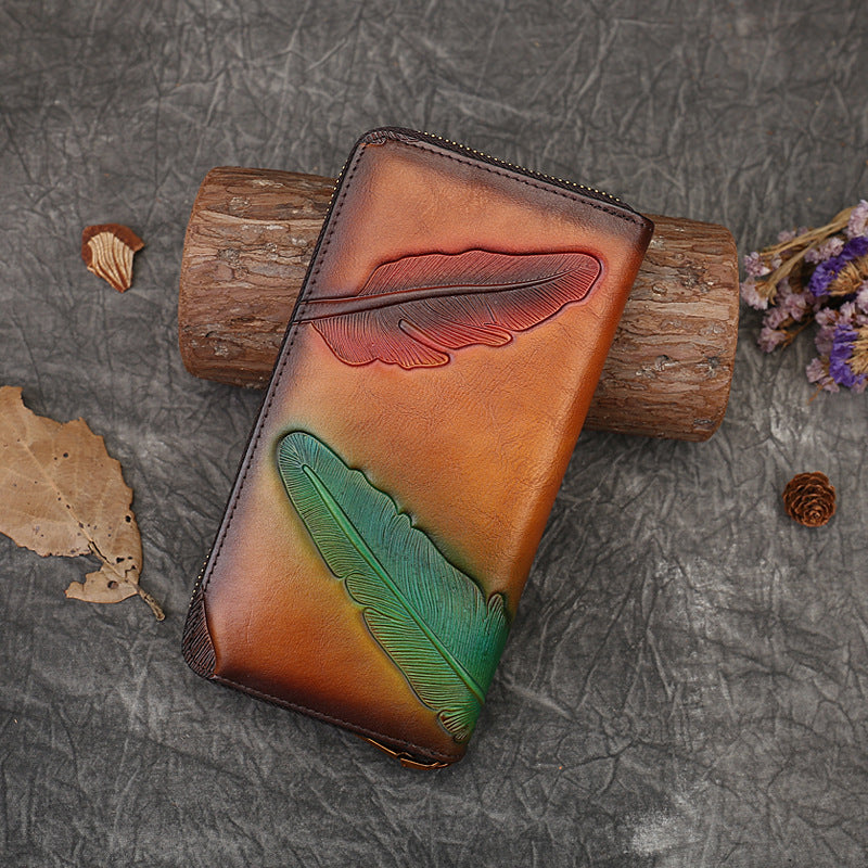 Retro-style New Floral And Botanical Pressed-flower Long Leather Wallet