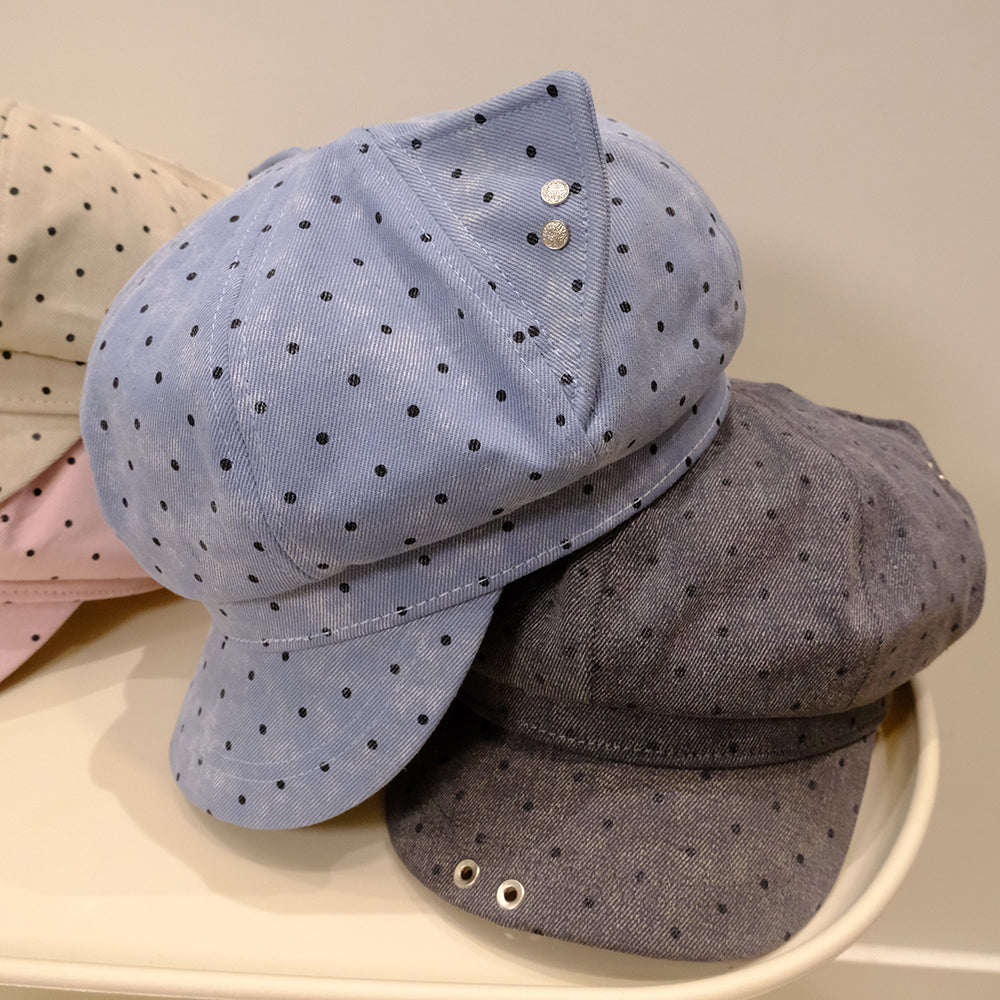 Korean-style Cute And Sweet Polka Dot Newsboy Hat Suitable For Spring And Autumn, Versatile For Casual Wear, Painter's Hat