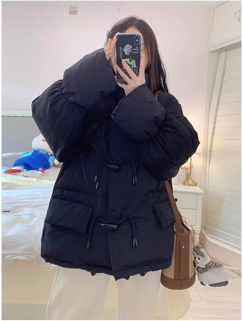 Bullhorn-button Down Cotton-padded Coat Extra-thick Outerwear