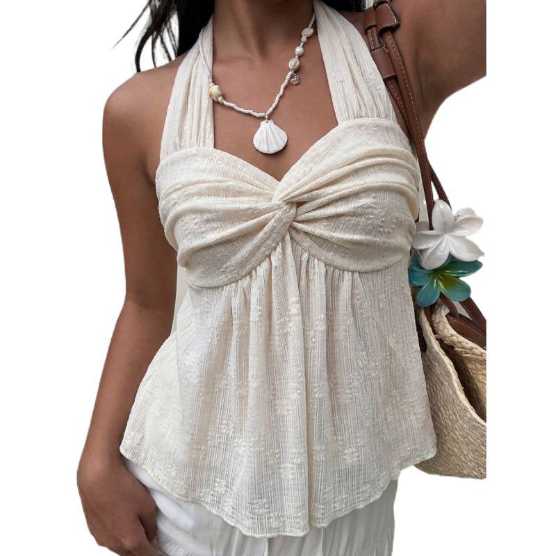 Womens Elegant Solid-color Twist-tie Top