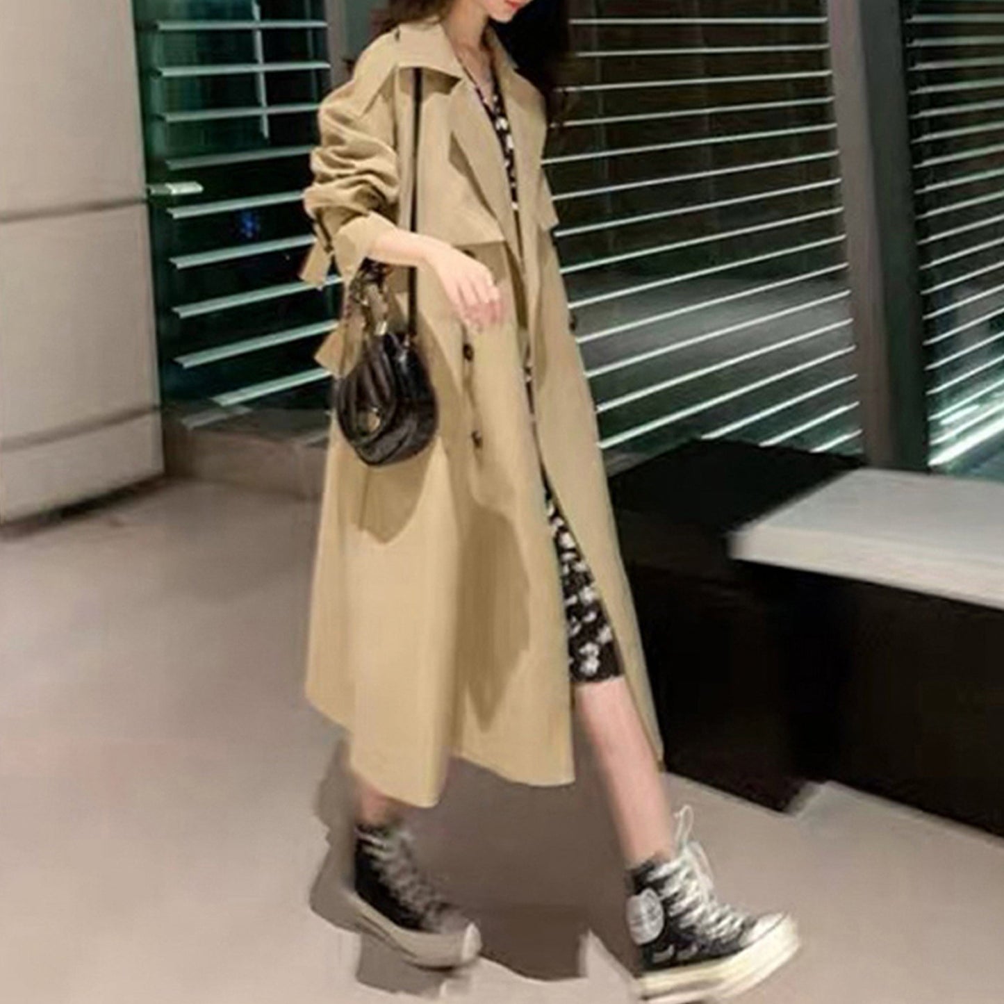 Women's Trendy Double-Breasted Trench Coat, Oversize Korean Style, Spring Clothing