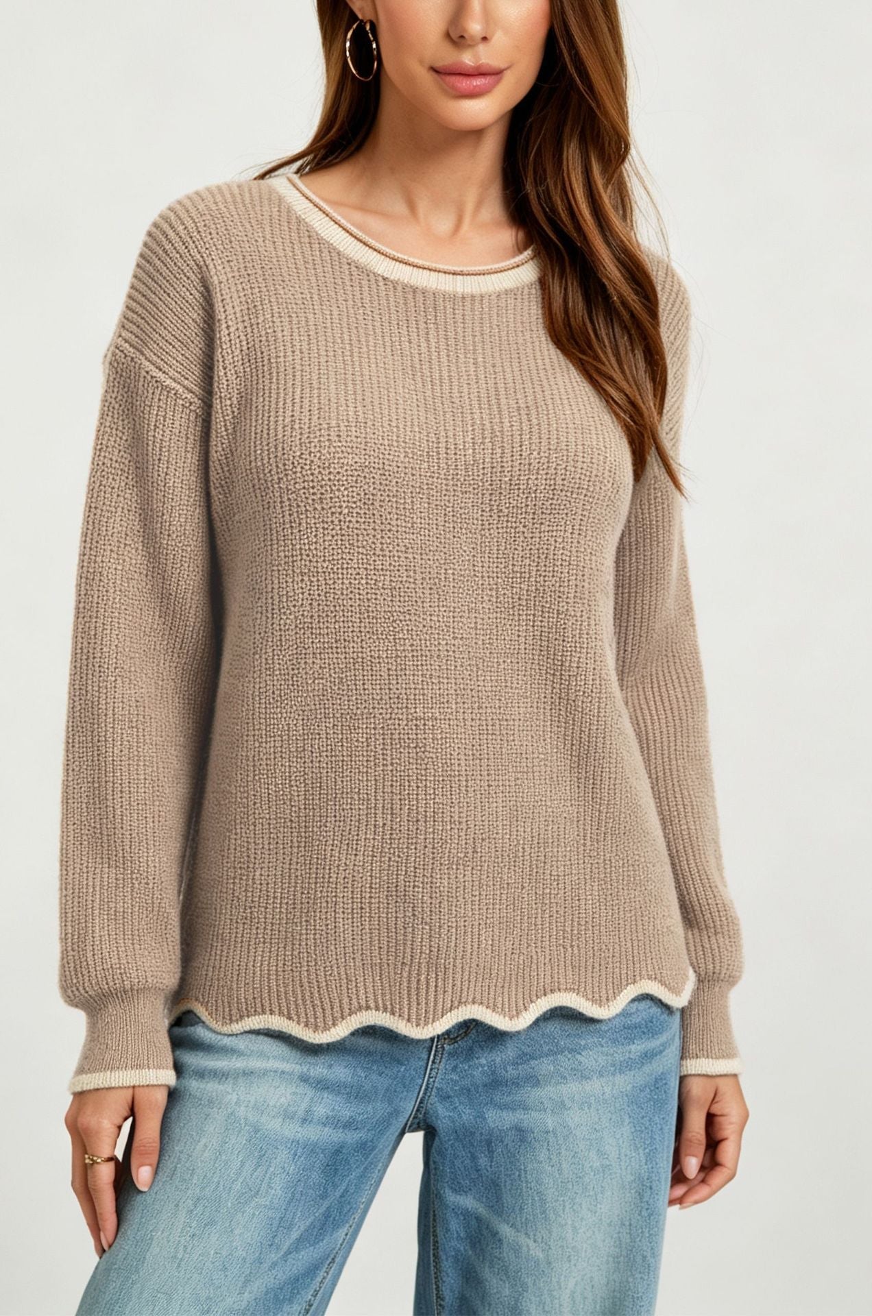 Womens Round-neck Loose-fit Versatile Knit Sweater