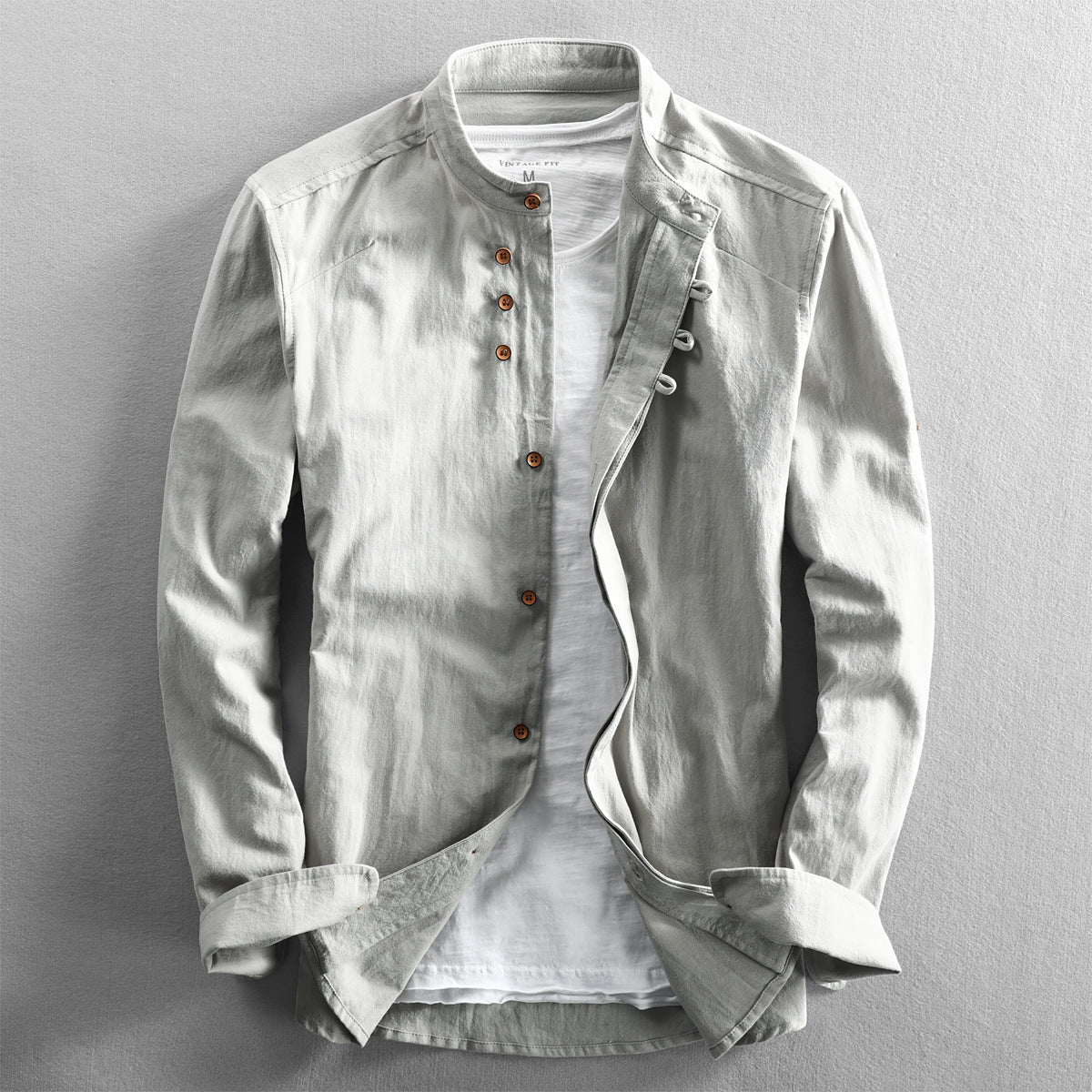 Vintage Chinese-style Slim-fit Shirt With A Mandarin Collar