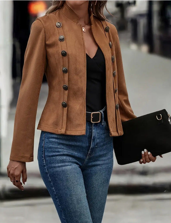Women's Double-Breasted Deerskin Velvet Retro Jacket
