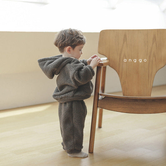 Children's Soft Plush Suit Boys And Girls Warm And Thick Hooded Sweater Pants Two-piece Suit