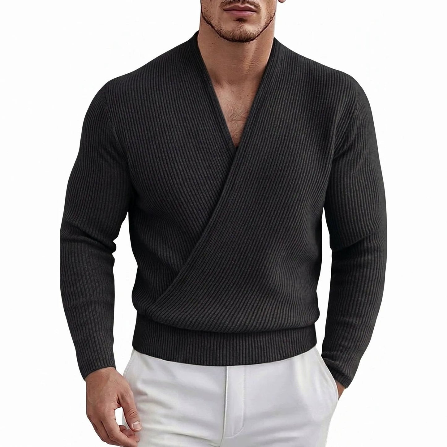 Sexy And Stylish Deep V-neck Cross-front Long-sleeve Knit Top