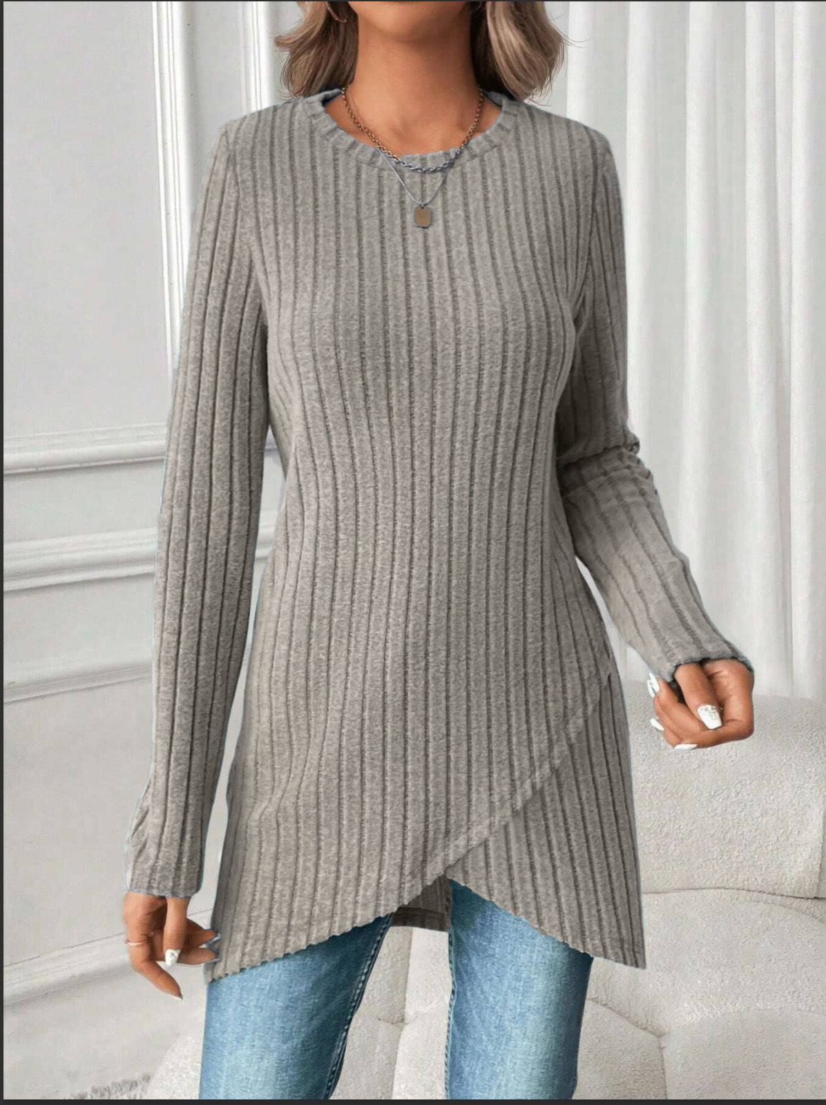 New Womens European And American-style Round-neck Casual Long-sleeve Top