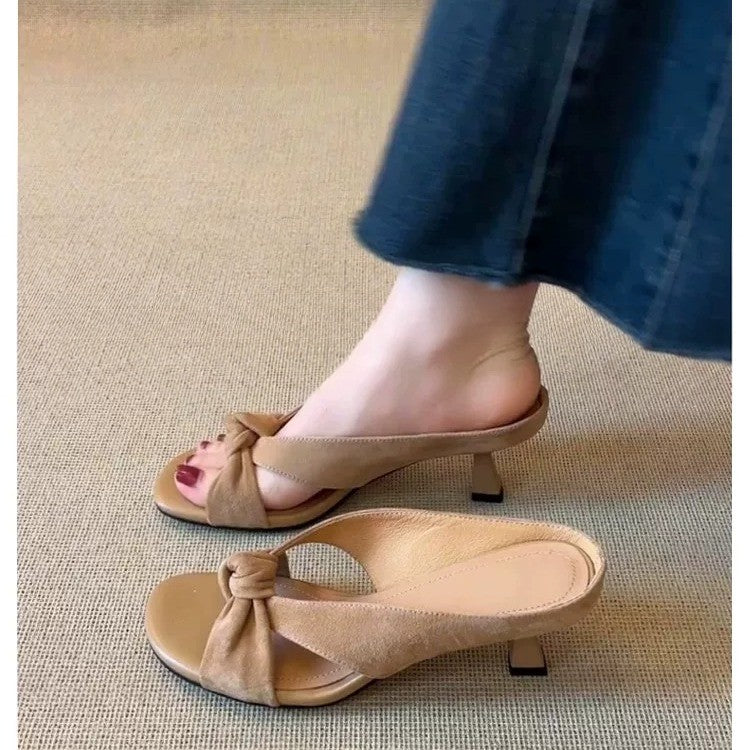 French Twist Knot Cross Strap Vacation Sandals For Women Minimal Vintage Elegant Thin Heel Slide Sandals