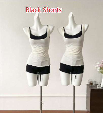 Sweet-and-sexy Color-blocked Two-piece Camisole Set