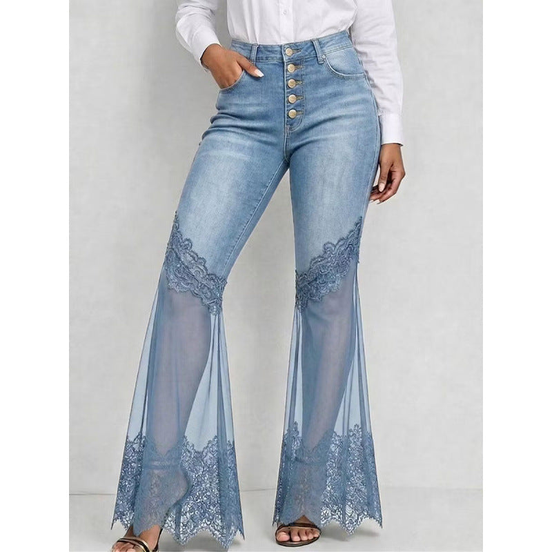 High-waisted Denim Flared Jeans With A Multi-tiered Asymmetrical Hem