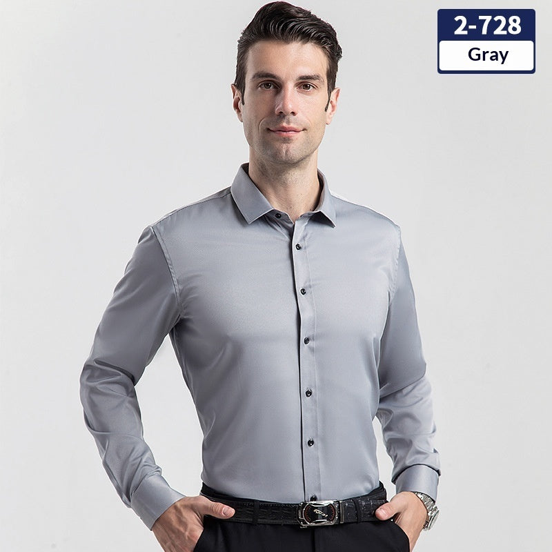 Elegant Business Formal Solid-color Long-sleeve Mens Shirt