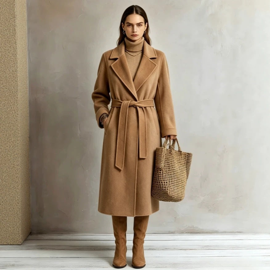 Womens Elegant Long Lapel Coat For Casual And Commute Wear