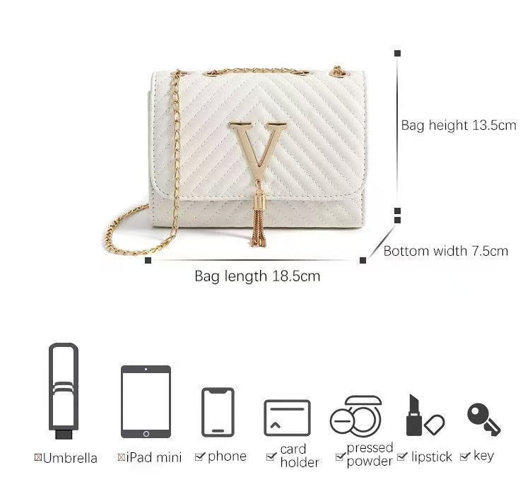 A New Trendy Women's Bag With A Striped Body And Floral Design, A V-shaped Tassel Decorated Crossbody Bag