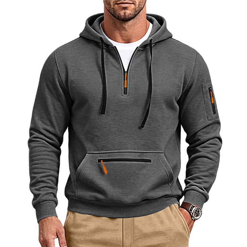 New Arrival European Size Half-Zip Multi-Pocket Casual Loose Sports Pullover Hoodie For Cross-Border Foreign Trade, Amazon Listing