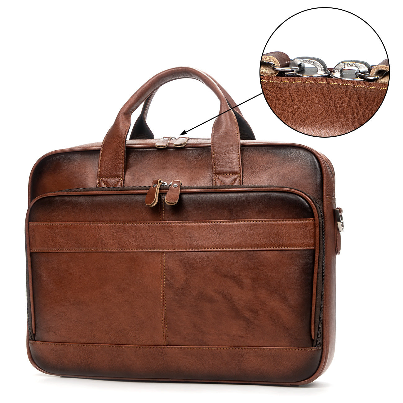 Retro Crazy Horse Leather Multi-Functional Shoulder Briefcase